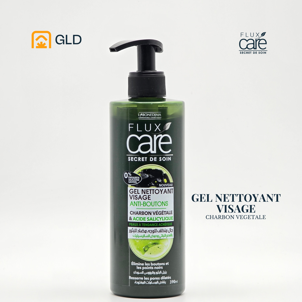 Gel Nettoyant Visage Flux Care Anti-Boutons Charbon Et Acide Salicylique 390 Ml