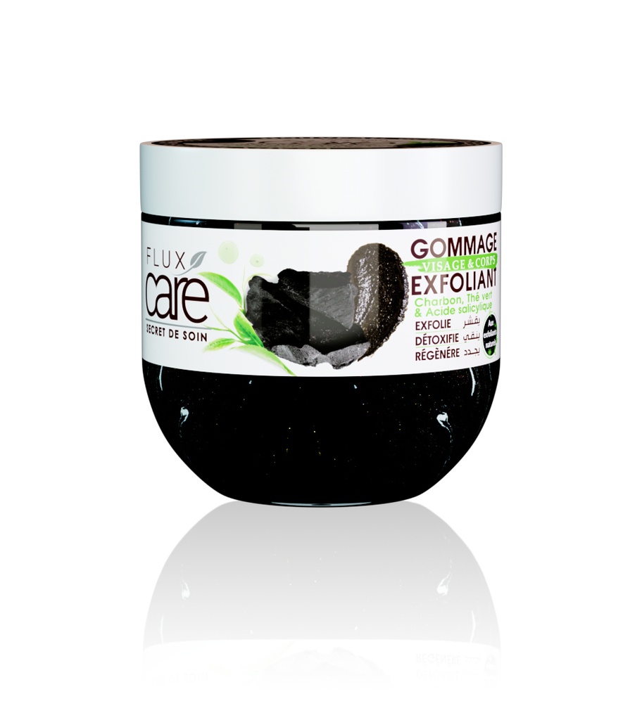 Gommage Exfoliant Visage Et Corps Flux Care Charbon The Vert Et Acide Salicylique 370 Ml