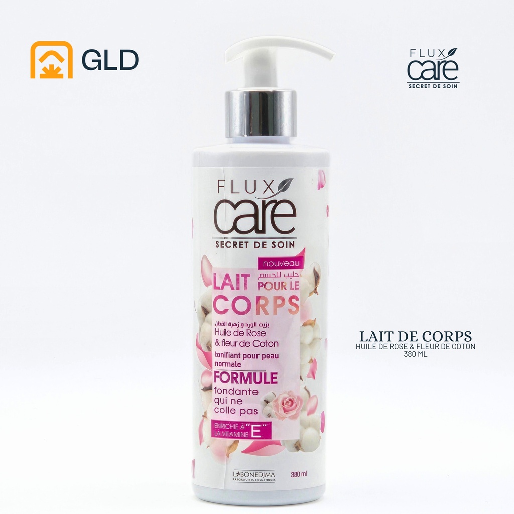 Lait Pour Le Corps 380 Ml FLUX Huile De Rose Et Fleur De Coton A La Vitamine E