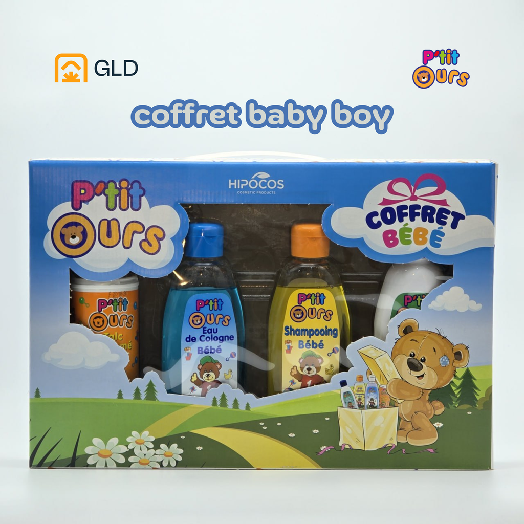 Coffret Bébé P'tit Ours 250 Ml (Shampooing-Lait-Eau De Cologne Rose Ou Bleue-Talc)
