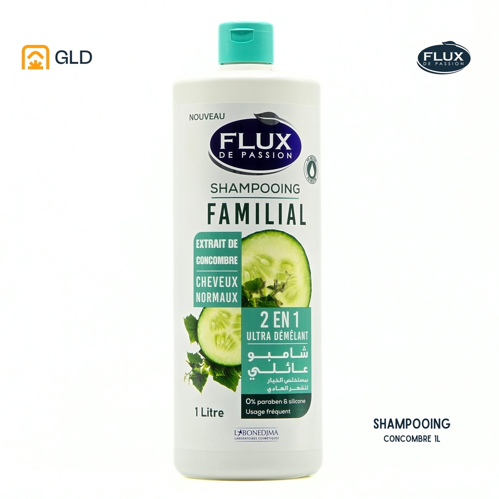 Shampooing Flux 1L Familial Extrait De Concombre 2En1 Cheveux Normaux