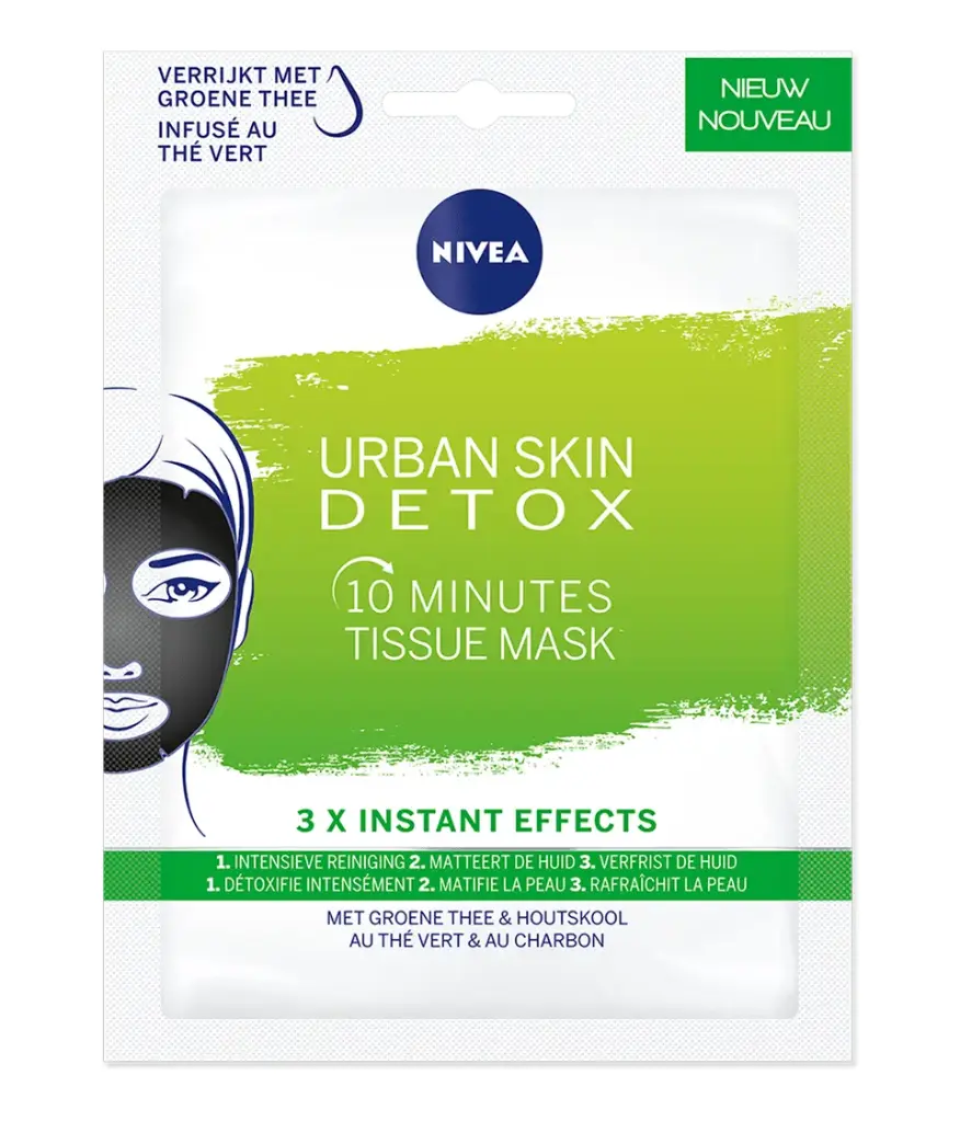 Nivea Masque Tissu Detox Thé Vert & Charbon 3Xeffet Instantanés