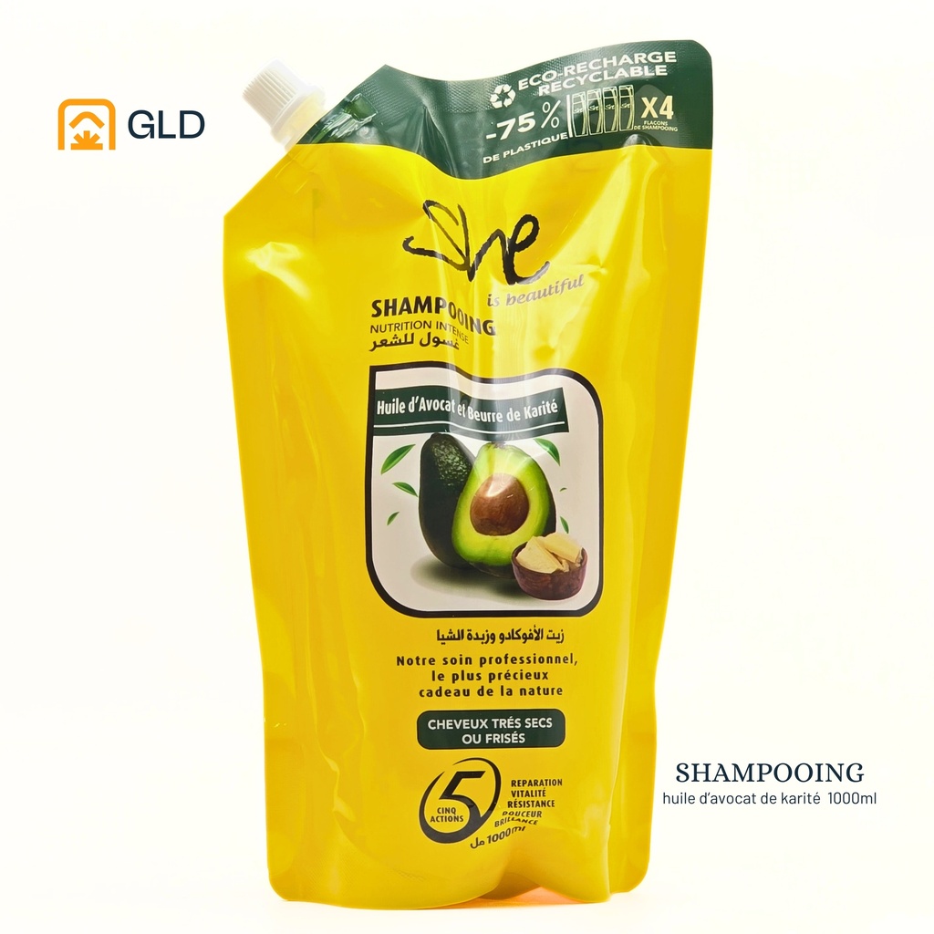 Shampooing She Doy Pack Huile D'Avocat Et Beurre De Karite 1000 Ml