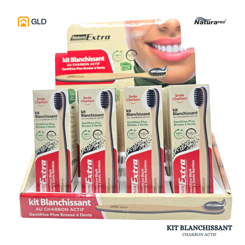 Kit Blanchissant NaturaPro Extra Smile Charbon  Black 100 Gr + BAD Bamboo 