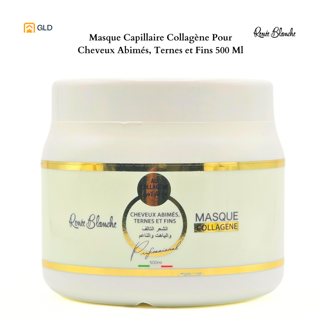 Masque Capillaire Renée Blanche Collagène Pour Cheveux Abimés, Ternes et Fins 500 Ml