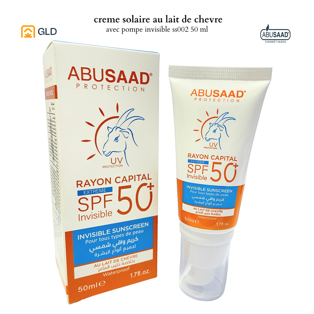 Creme Solaire Avec Pompe Invisible SPF 50 Au Lait De Chevre 50ML  