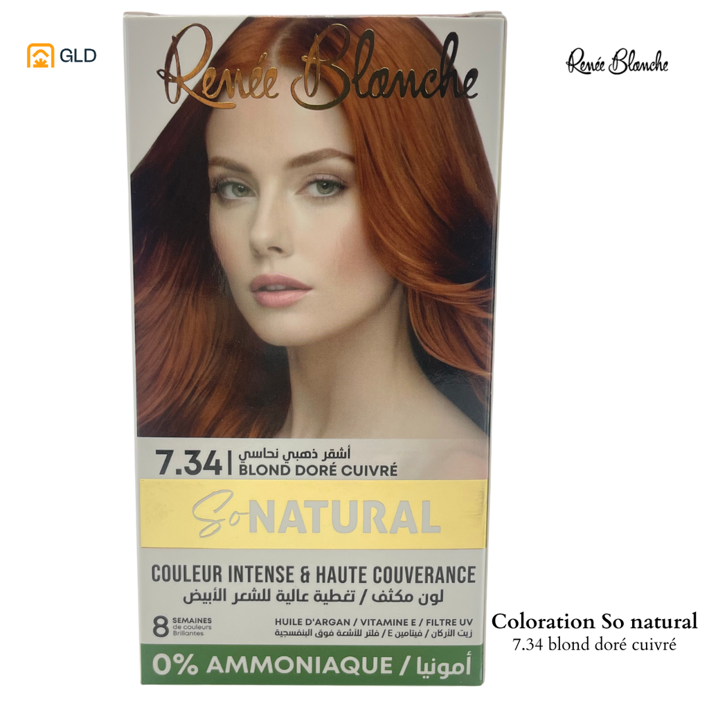 Coloration Capillaire Renée Blanche So Natural 0% Ammonique 7.34 Blond Doré cuivré