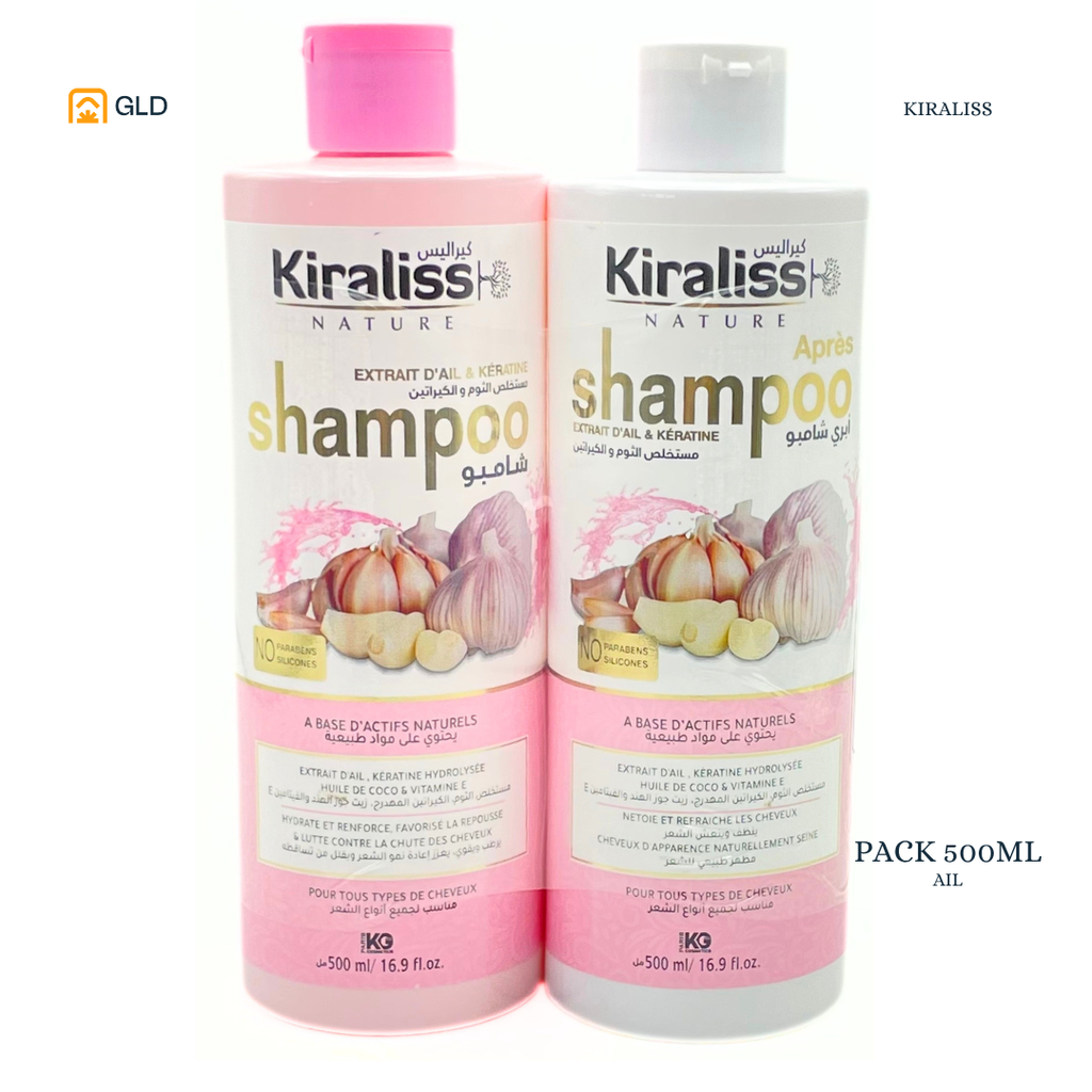 Lot Shampooing+Apres Extrait D'ail  Kiraliss 