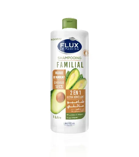 Shampooing Flux 1L Familial Huile D'Avocat 2En1 Cheveux Secs
