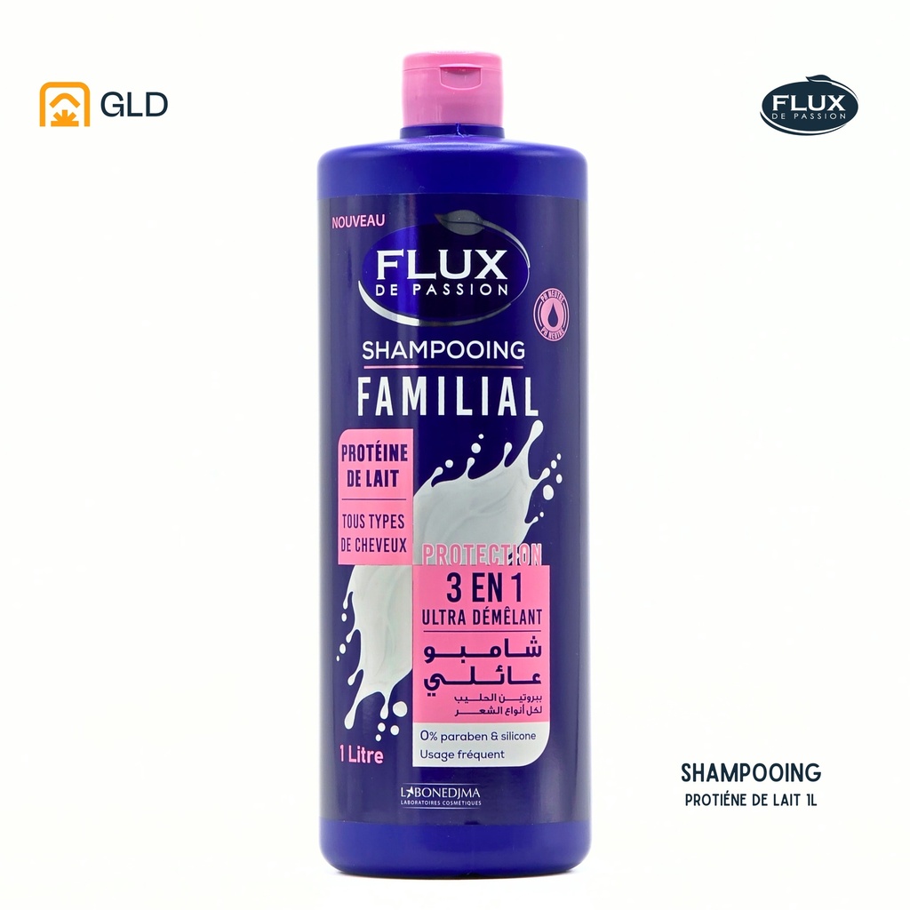 Shampooing Flux 1L Familial Proteine De Lait 3En1 Tous Type De Cheveux