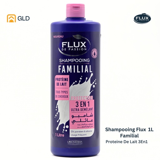 Shampooing Flux 1L Familial Proteine De Lait 3En1 Tous Type De Cheveux