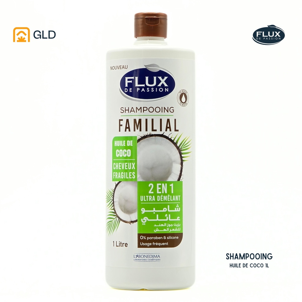 Shampooing Flux 1L Familial Huile De Coco 2En1 Cheveux Fragiles