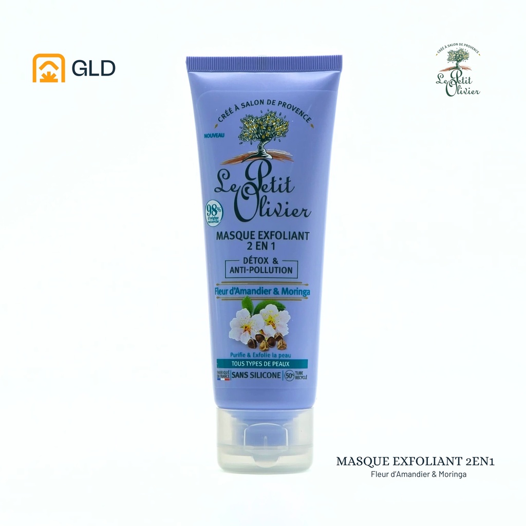Masque Exfoliant Le Petit Olivier 2 en 1 Détox & Anti Pollution Fleur d'Amendier & Moringa 75 Ml