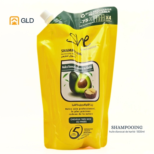 Shampooing She Doy Pack Huile D'Avocat Et Beurre De Karite 1000 Ml
