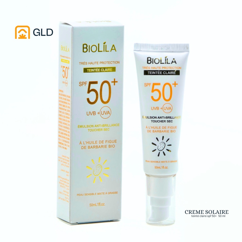 Creme Solaire Biolila SPF 50+ Teintée Claire A L'Huile De Figue De Barbarie 50 Ml