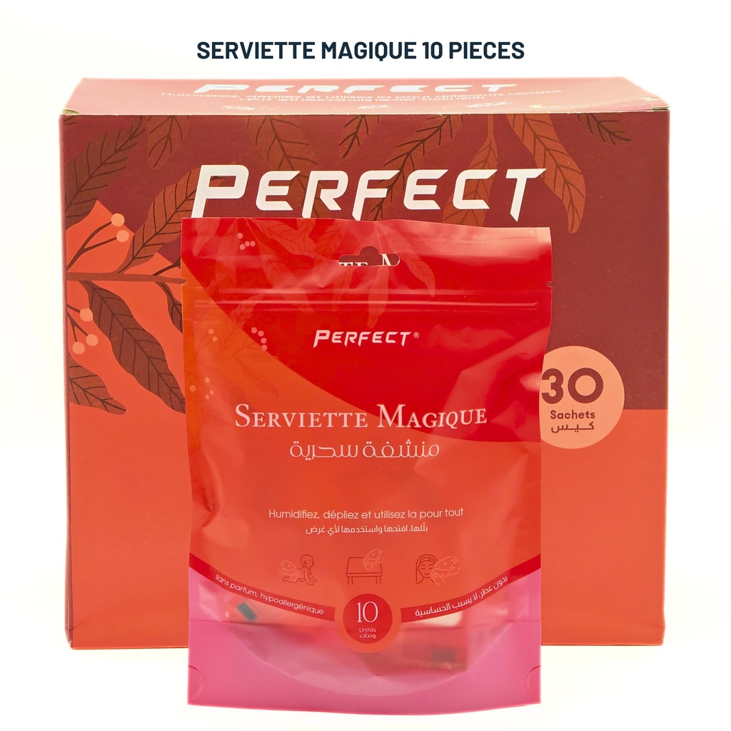 Serviette Magique Perfect 24X26 CM  - Sachet  Rouge - 10 Pièces