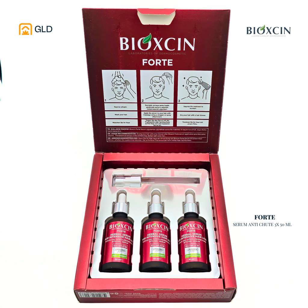 Box Bioxcin Forte Herbal Sérum anti-chute de cheveux 3 x 50 ml