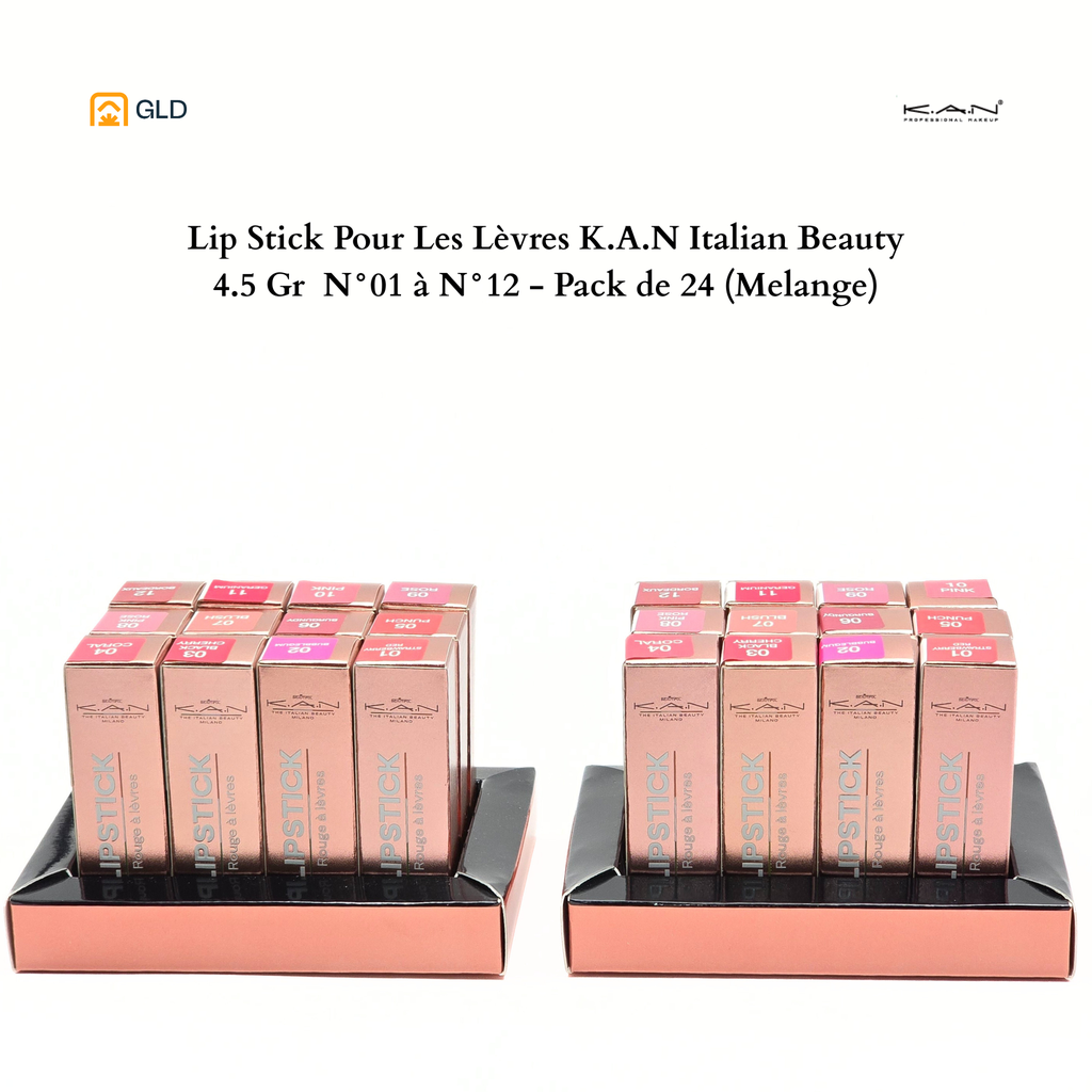 Lip Stick Pour Les Lèvres K.A.N Italian Beauty 4.5 Gr  N°01 à N°12 - Pack de 24 (Melange)