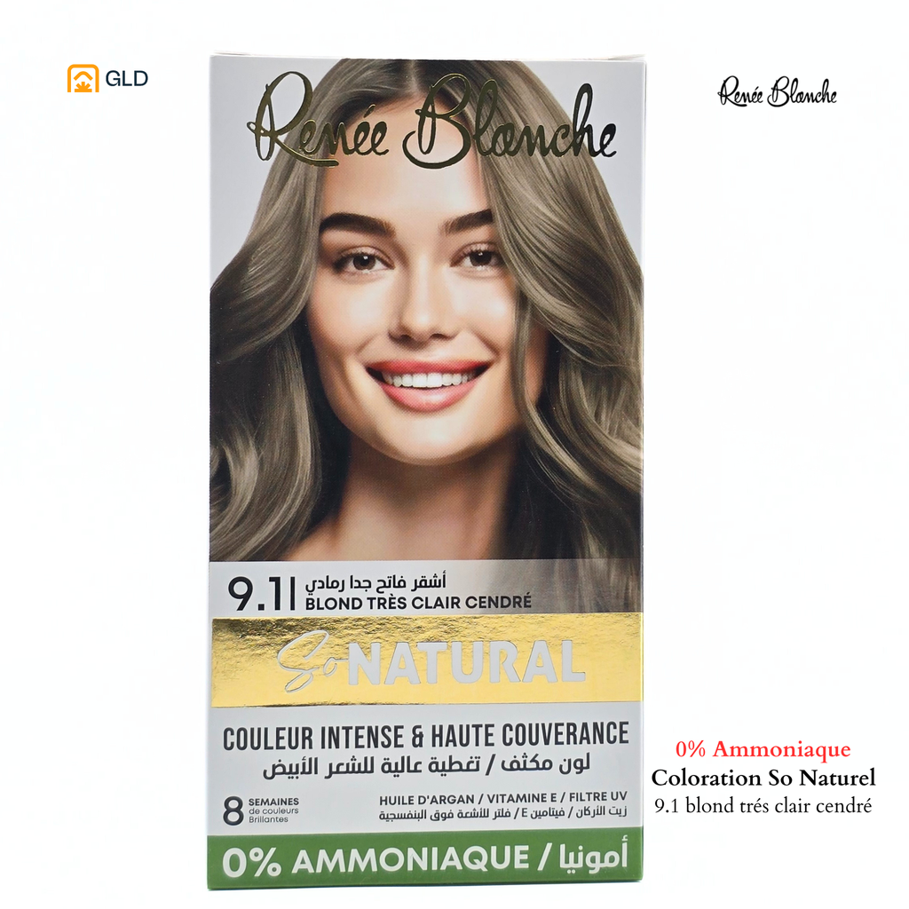 Coloration Capillaire Renée Blanche So Natural 0% Ammonique 9.1 Blond Très Clair Cendré