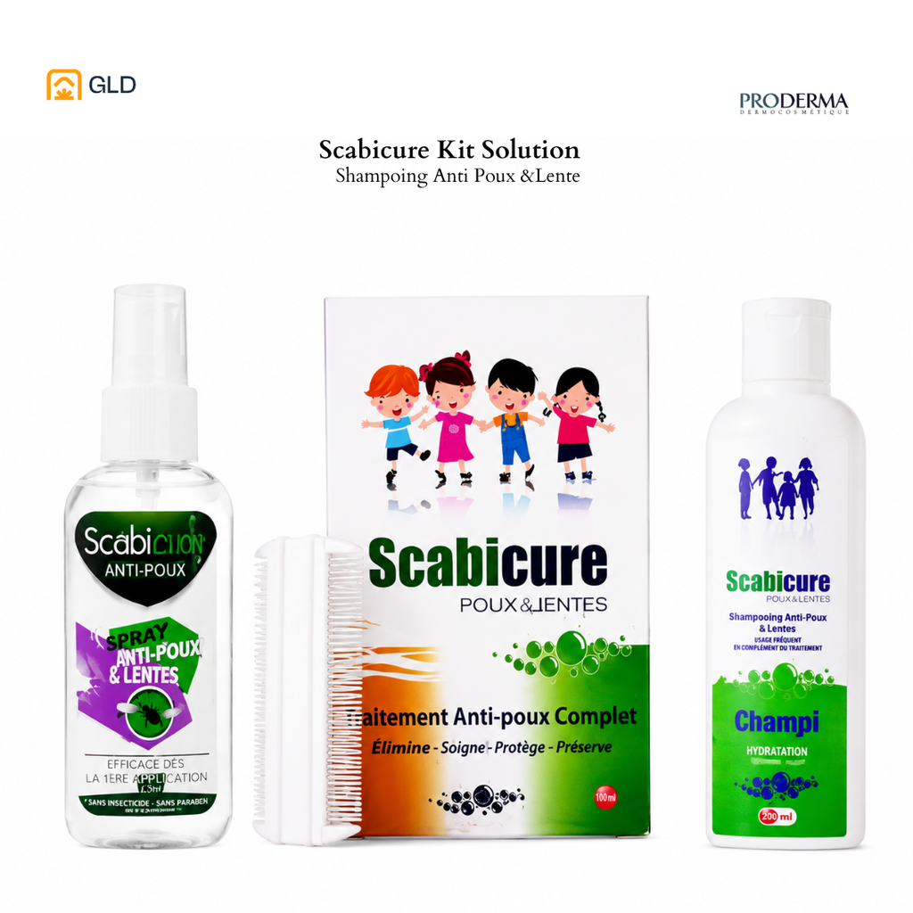 Scabicure Kit Solution / Shampoing  Proderma Anti Poux &Lente