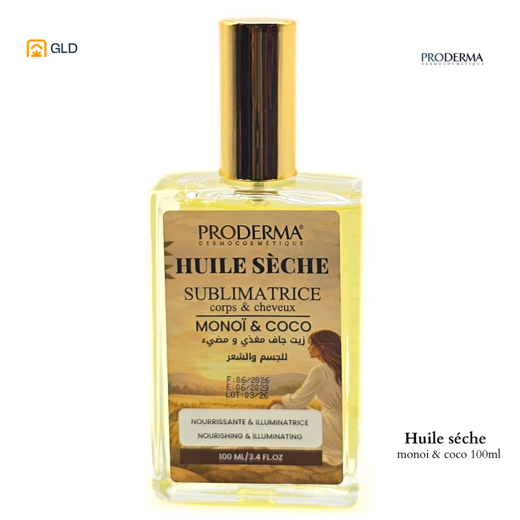 Huile Seche Sublimatrice Corps & cheveux Monoi & coco  Proderma FL / 100 Verre