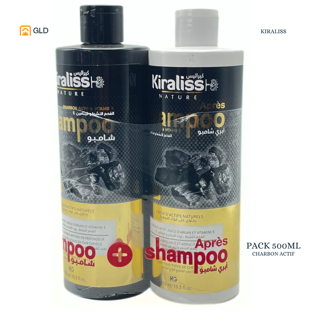 Lot Shampooing+Apres Charbon Actif  Kiraliss
